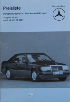 Mercedes-Benz Modelprogram Pricelist 1987 Carbrochure (10209)